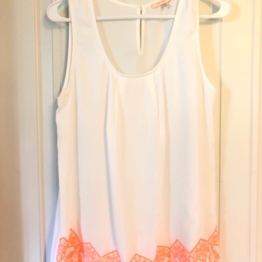 White Tank Top with Bright Orange Details
